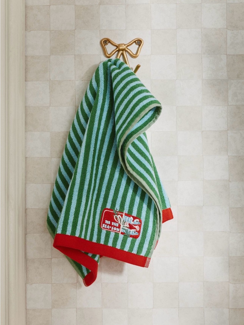 Anthropologie Tis the Season Embroidered Icon Hand Towel